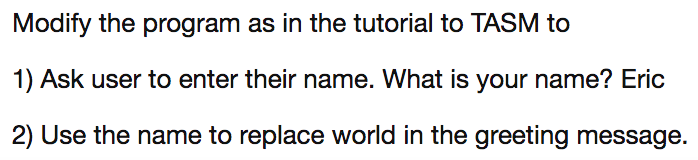  Modify the program as in the tutorial to TASM to 1)