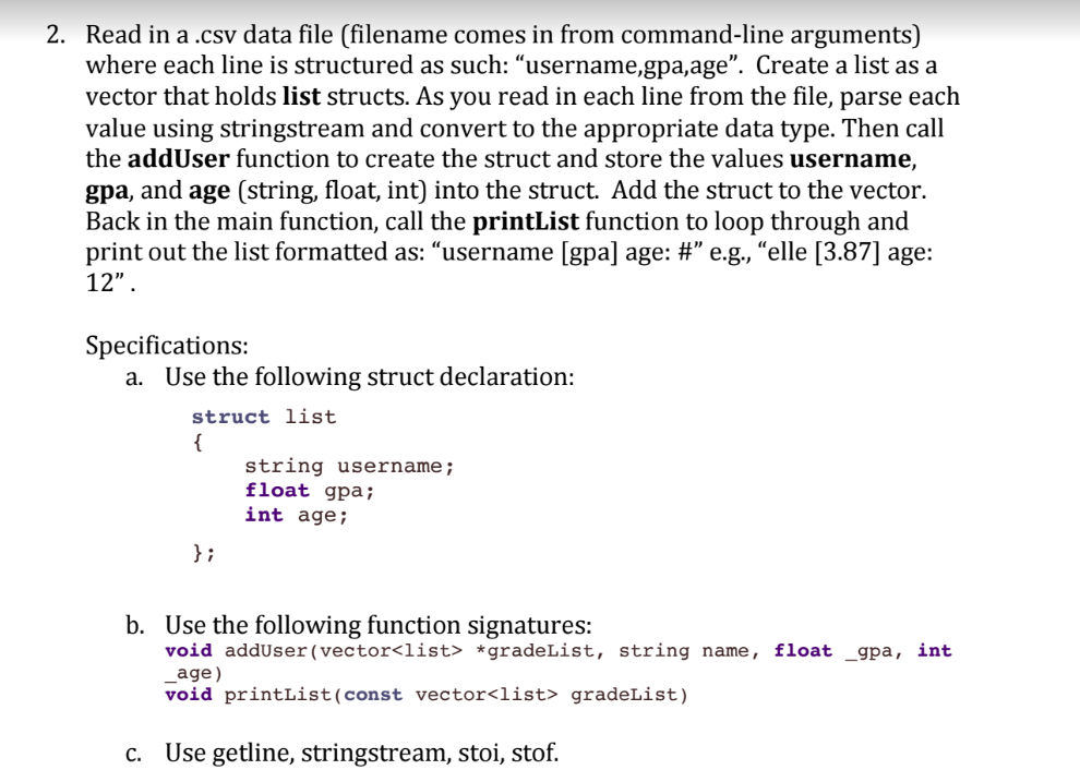 in c++ format Read in a .csv data file (filename comes in