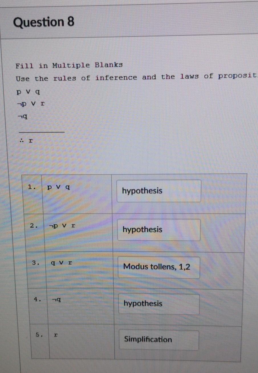 is this correct Question 8 Fill in Multiple Blanks Use the