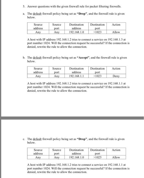  Computer security 5. Answer questions with the given firewall rule for