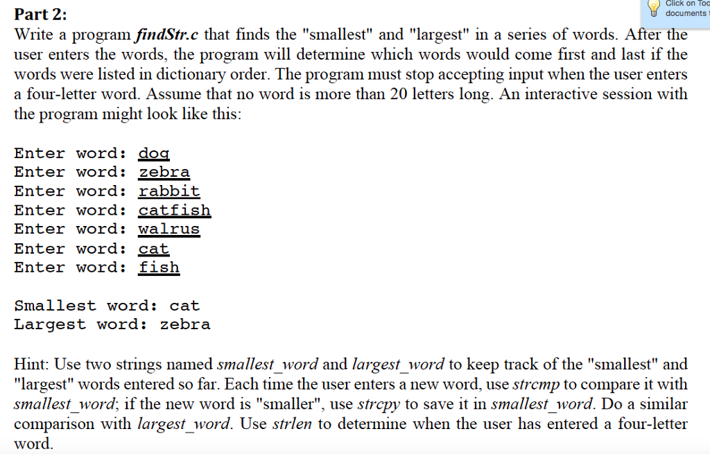  ) Click on loC documents t Part 2: Write a program