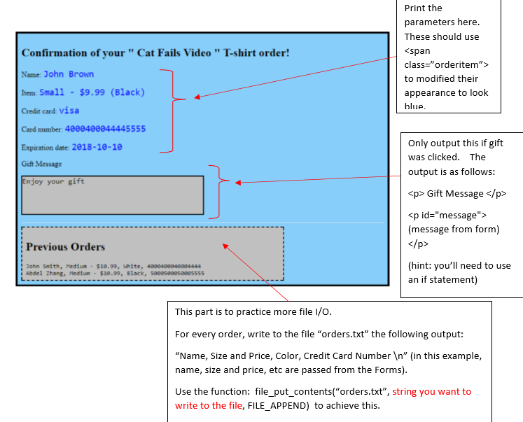 Please help me to write down the php code below. Instruction image