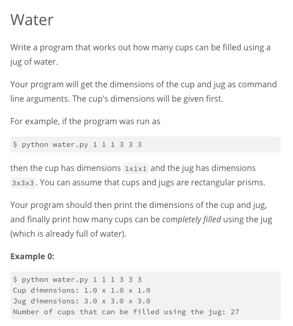  Water Write a program that works out how many cups can