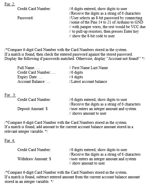 your Arduino Mega 2560 board to implement a simple credit card management