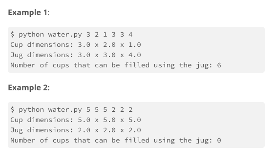 be filled using a jug of water. Your program will get the