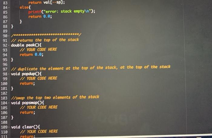 the top element in the stack; 3. popswap(): swap the top two