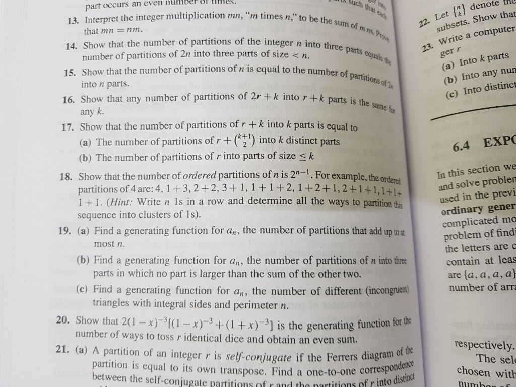 Alan tucker problem 6.3 excercise 19th question ?? (a) Find a generating