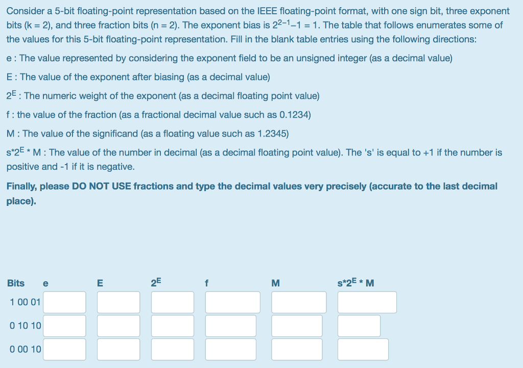 Consider a 5-bit floating-point representation based on the IEEE floating-point format,
