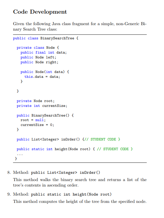  Code Development Given the following Java class fragment for a simple,