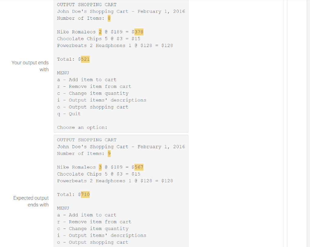 self.item_price = price self.item_quantity = quantity def print_item_cost(self): total = self.item_price *