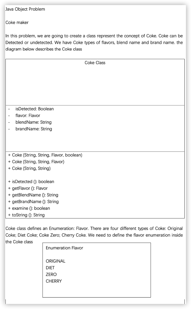  Java Object Problem Coke maker In this problem, we are going