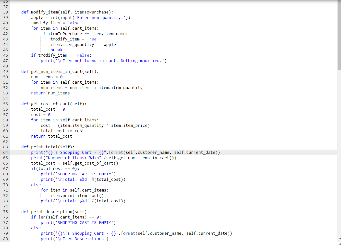 current_date='January 1, 2016', cart_items=[]): self.customer_name = customer_name self.current_date = current_date self.cart_items =