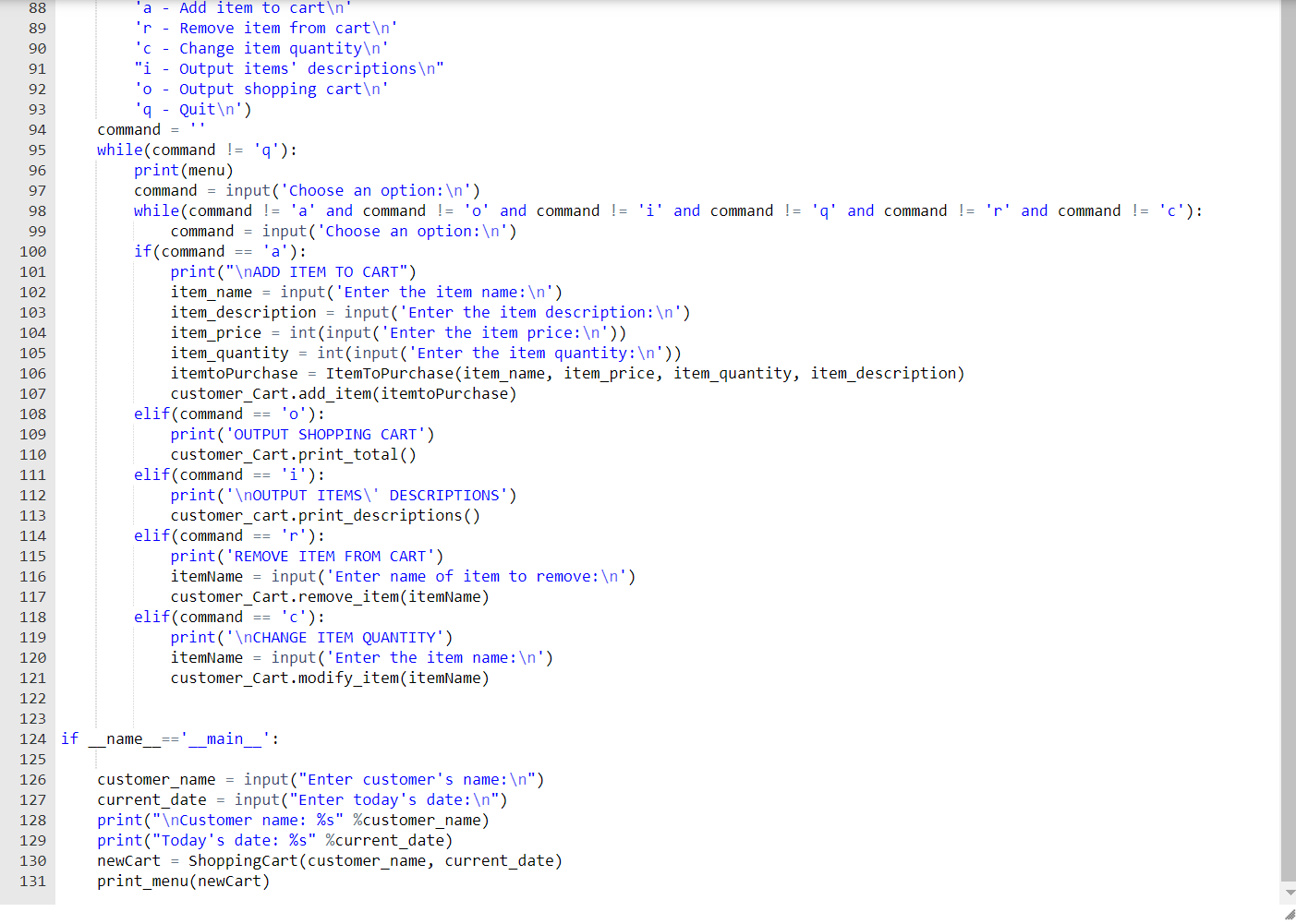 item in self.cart_items: if item.item_name == itemName: self.cart_items.remove(item) tremove_item = True break