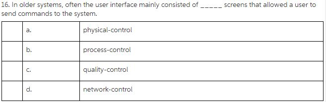  16. In older systems, often the user interface mainly consisted of