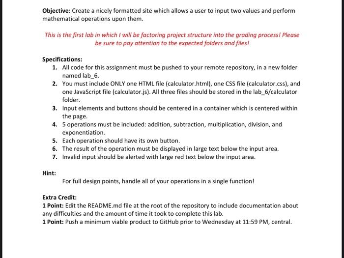 homework pls help! Objective: Create a nicely formatted site which allows a