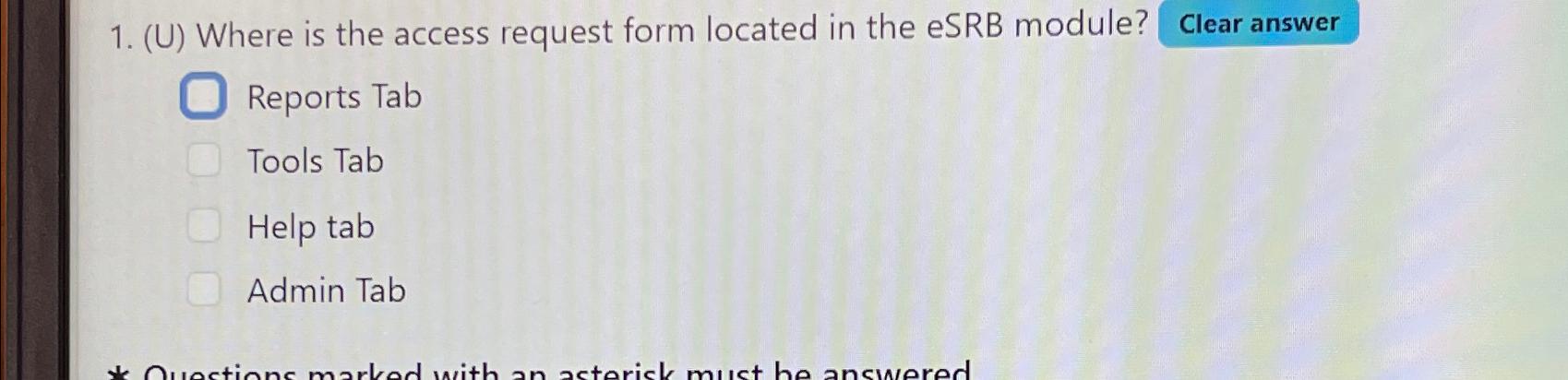  (U) Where is the access request form located in the eSRB