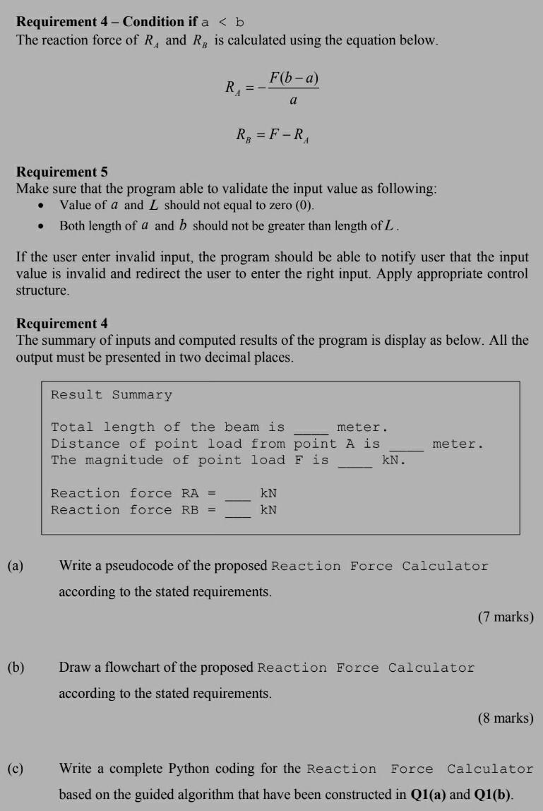 program to calculate the reaction force at support of a simply supported