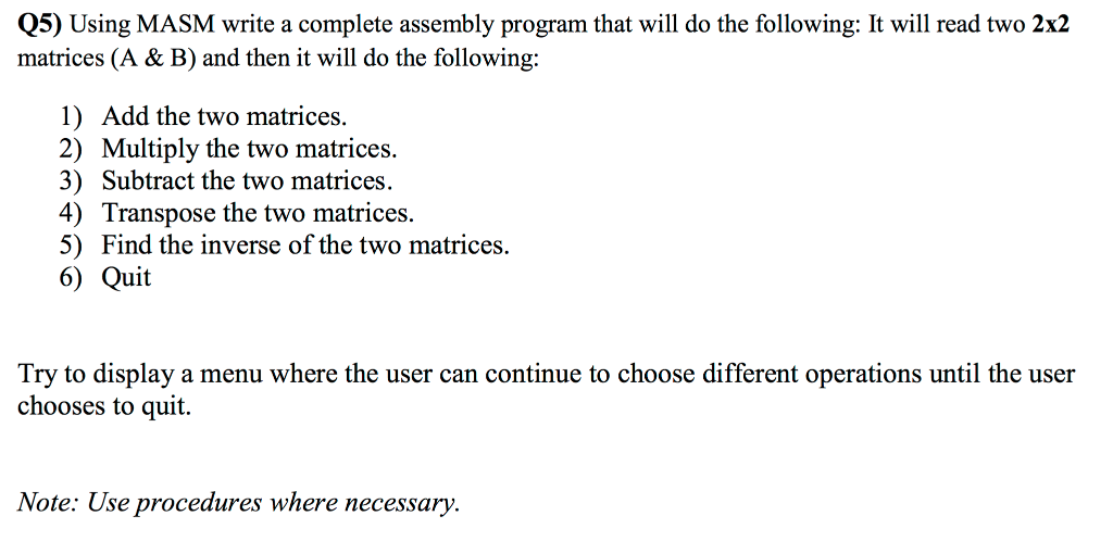 i need help with this assembly Question Using MASM write a complete