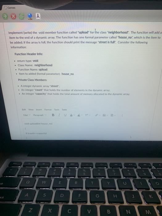 in c++ asap Canvas Implement (write the void member function called upload