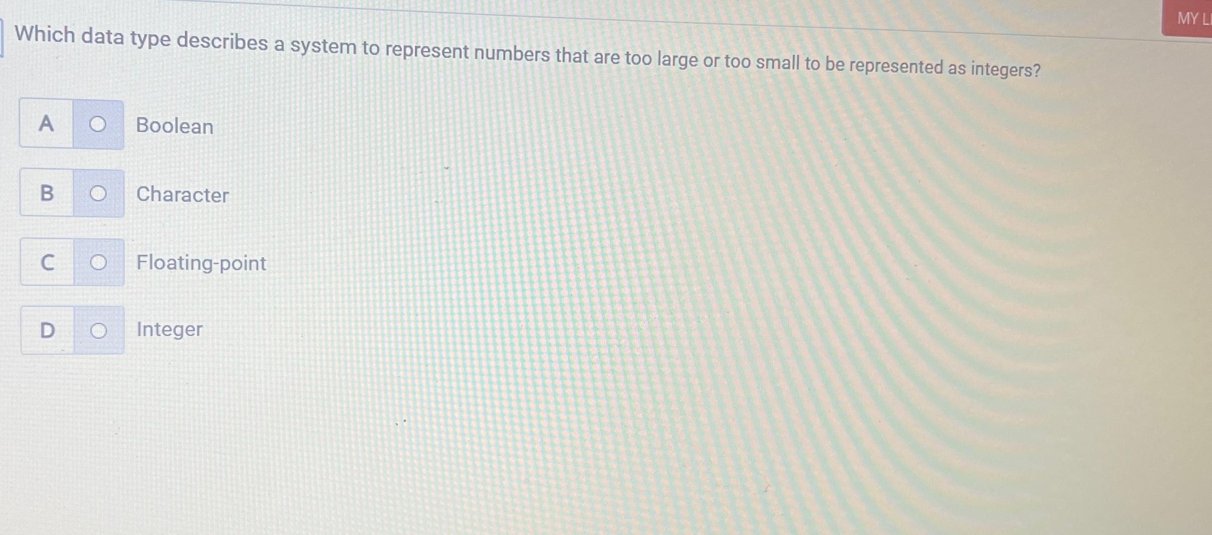  Which data type describes a system to represent numbers that are