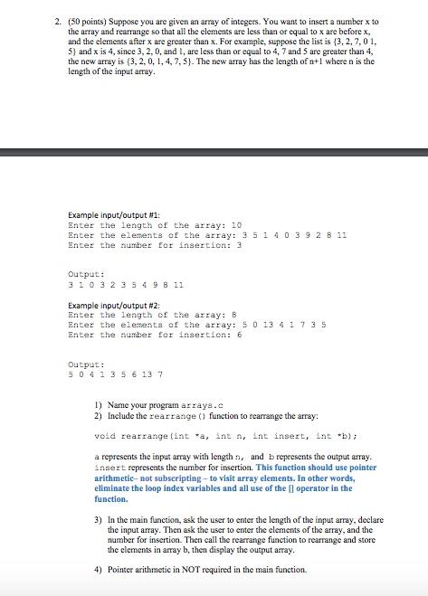  In C programming 2. (50 points) Suppose you are given an