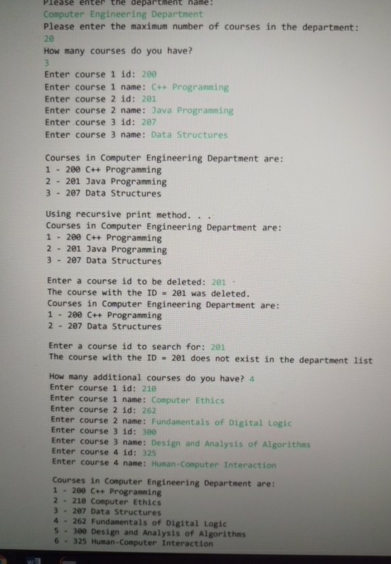 Name: // the course name private int ID // the course ID