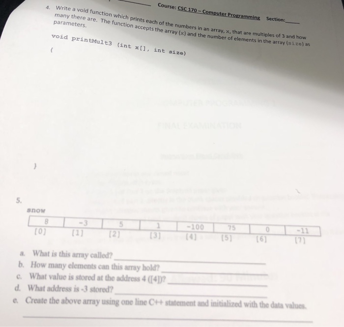  Course: SS Section: Write a void function which prints each of