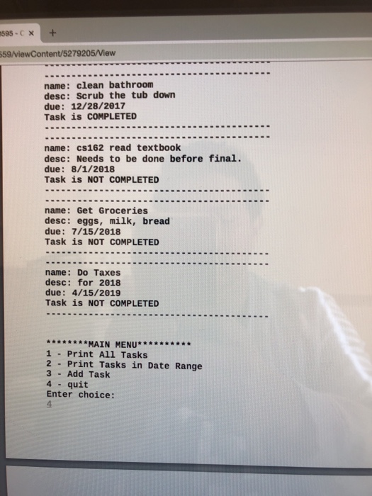 gray) NN Task Manager App* **MAIN MENU 1 -Print All Tasks 2-Print