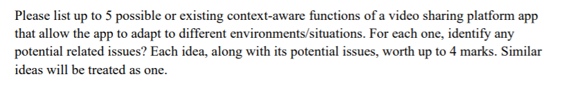 Please list up to 5 possible or existing context-aware functions of