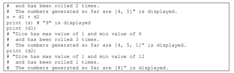 constructor that receives dices minimum value and maximum value as the parameters.