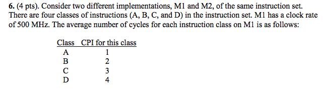  6. (4 pts). Consider two different implementations, M1 and M2, of
