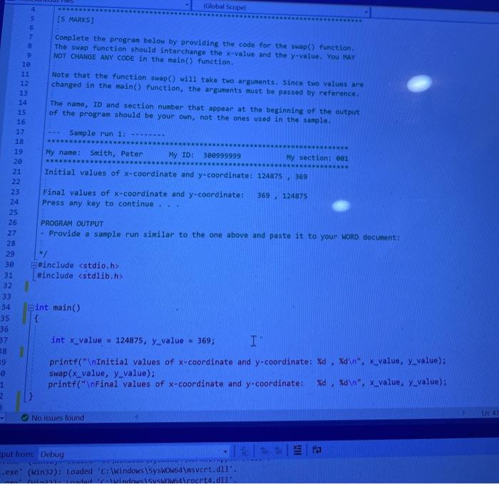 PLEASE ASAP IN C language (Global Scope 5 (5 MARKS] 6 7