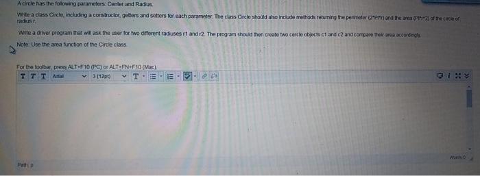  python code Acircle has the following parameters: Center and Radius Write