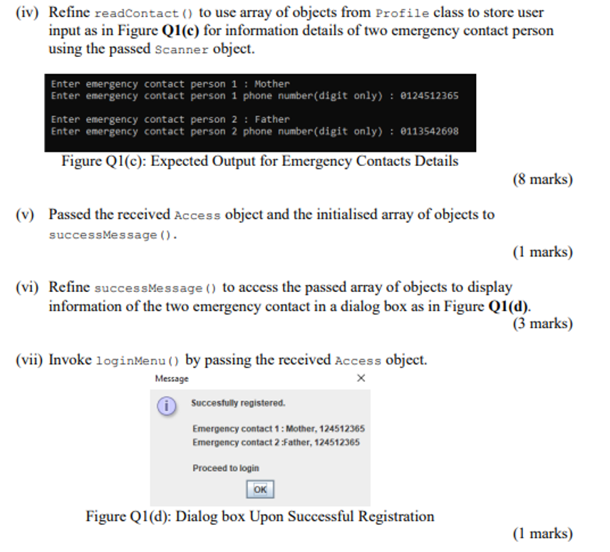 input. Access aUser) : vold Success Message (Access newUser Profile | contacts)