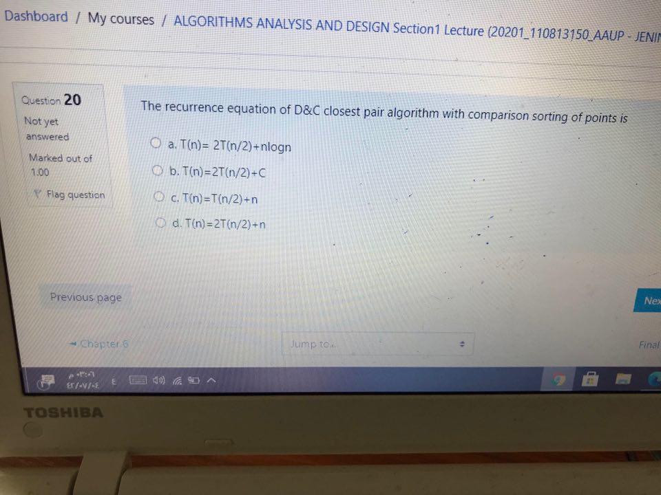  Dashboard / My courses / ALGORITHMS ANALYSIS AND DESIGN Section 1