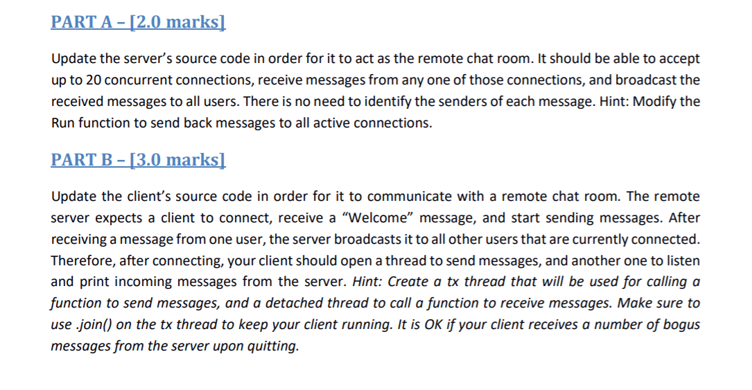C++ PROGRAMMING FOR DATA COMMUNICATIONS PART A [2.0 marks] Update the servers
