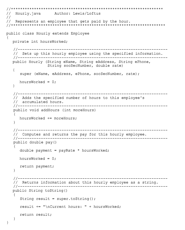 a class named Commission with the following features: It extends the Hourly