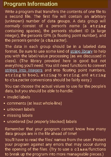 Program Information Write a program that transfers the contents of one