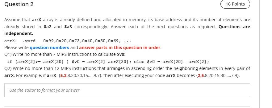  Question 2 16 Points Assume that arrx array is already defined