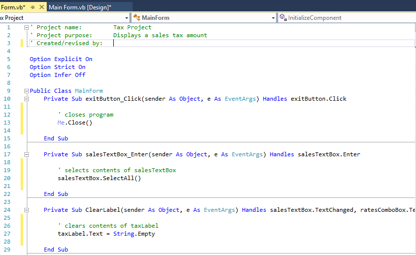 I am a beginner using Visual Studio (Basic) for my coding program.