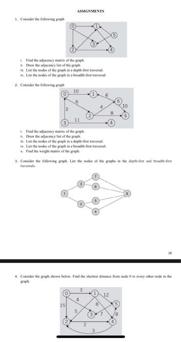  Data Structures and Objects ASSIGNMENTS 1. Consider the following graph Find