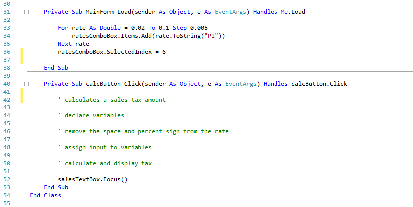 This exercise is from "Microsoft Visual Basic 2015 RELOADED" book, Chapter 10,