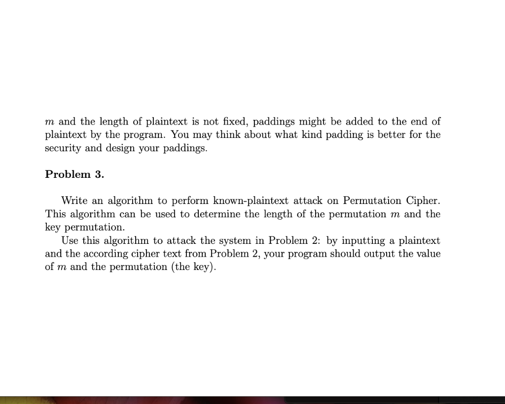 C Problem 3. Write an algorithm to perform known-plaintext attack on Permutation