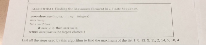  3. LGORITHM1 Finding the Maximum Element in a Finite Sequence procedure