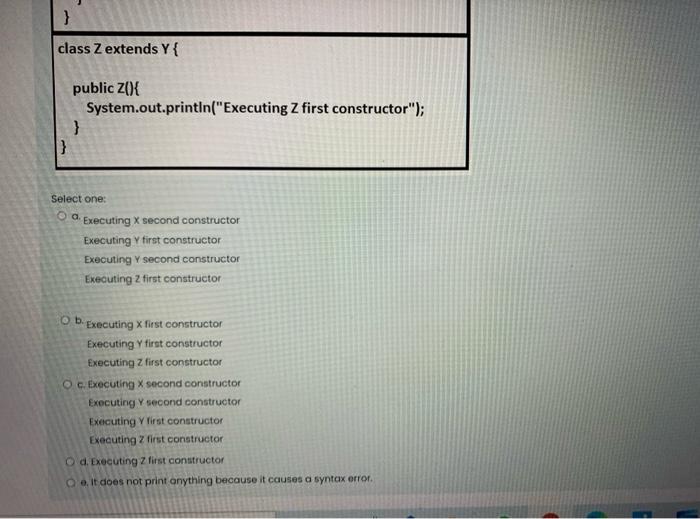 x1=1; protected int x2=2; public XIX System.out.println("Executing X first constructor"); } public