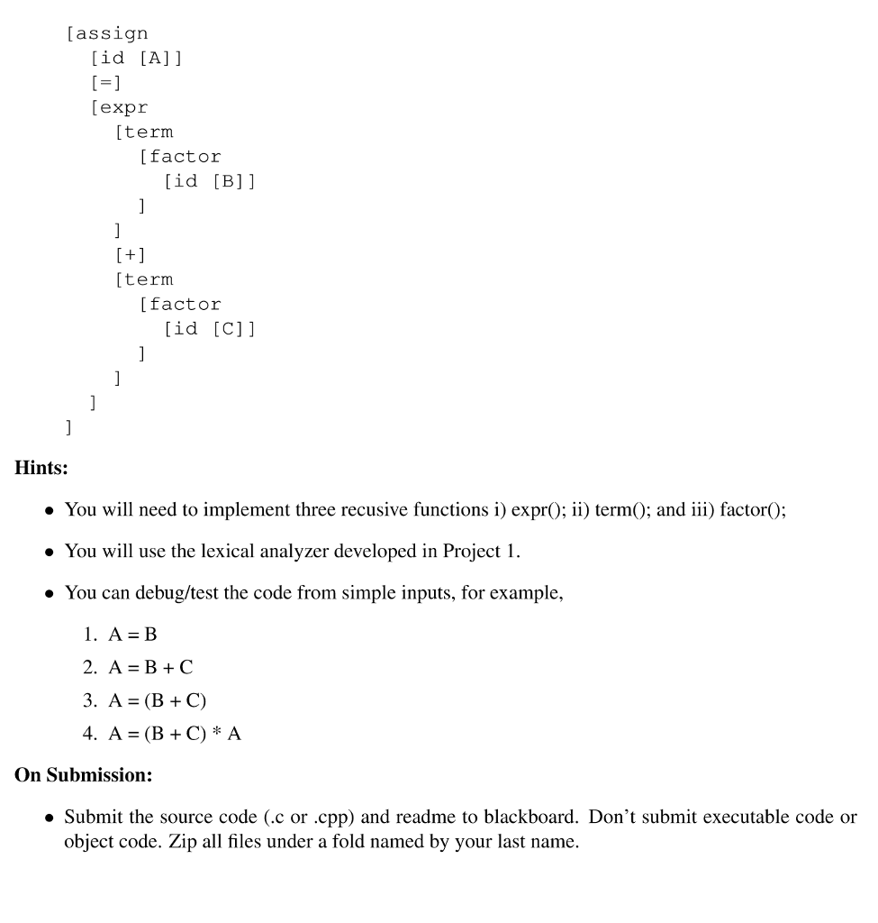 assignment statements. Recall that a recusive-descent parser is a top-down parser consisting