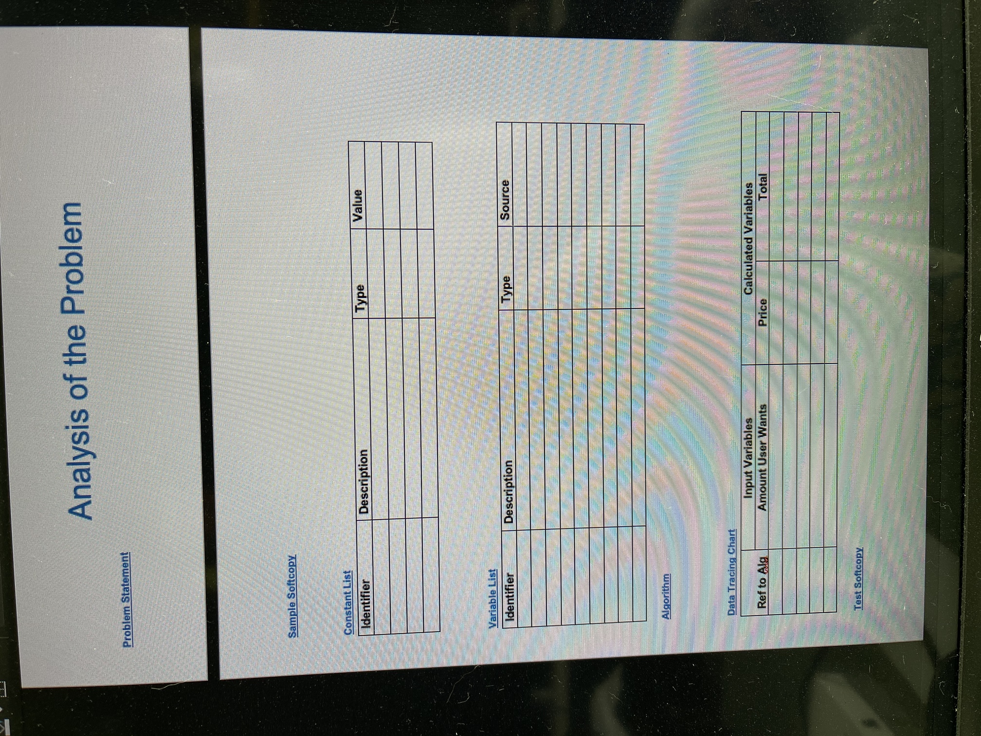 assignment you must submit 2 files: (1) the Analysis of the Problem
