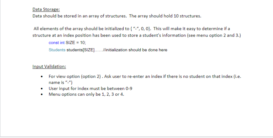 in a class. The program should use a structure (name it Students)