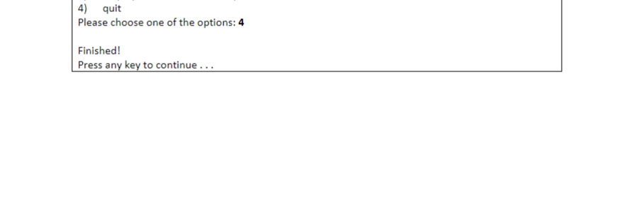 should also have the following organization and menu choices. Use a loop