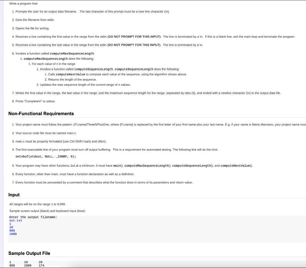 Program Write a program that: 1. Prompts the user for an output
